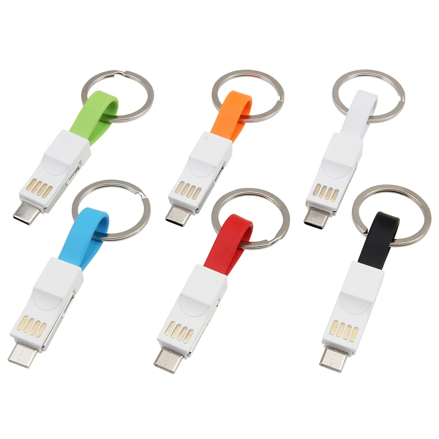10 см 3 в 1 USB кабель Micro Type C 8Pin для iPhone XR X Samsung Huawei 2A Mini брелок зарядное устройство