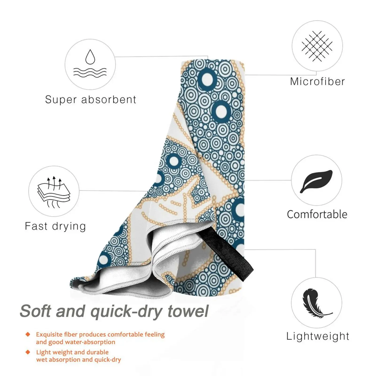 Быстросохнущее полотенце с круглым рисунком портативное для спортзала ванны
