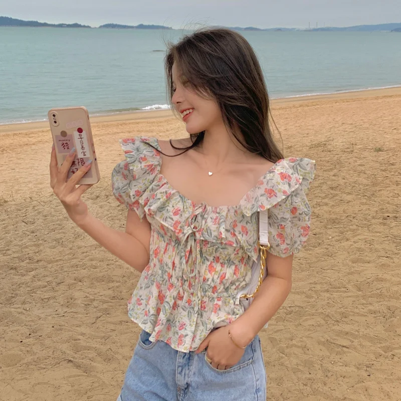 Женская шифоновая рубашка с коротким рукавом и открытыми плечами|Футболки| |