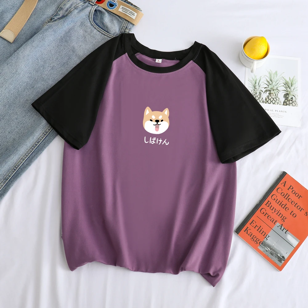 Summer New Arrival Hit Color T Shirt Short Sleeve Kawaii Cute Cartoon Shiba Print Tshirt Men Streetwear Harajuku Tee Homme | Мужская