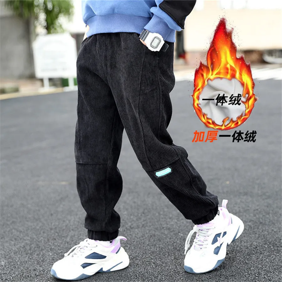 

Children Winter Plus Velvet Kids Pants Causal Thick Warm Fleece Trousers For Teens Boys Girls 3-12 Years Wear
