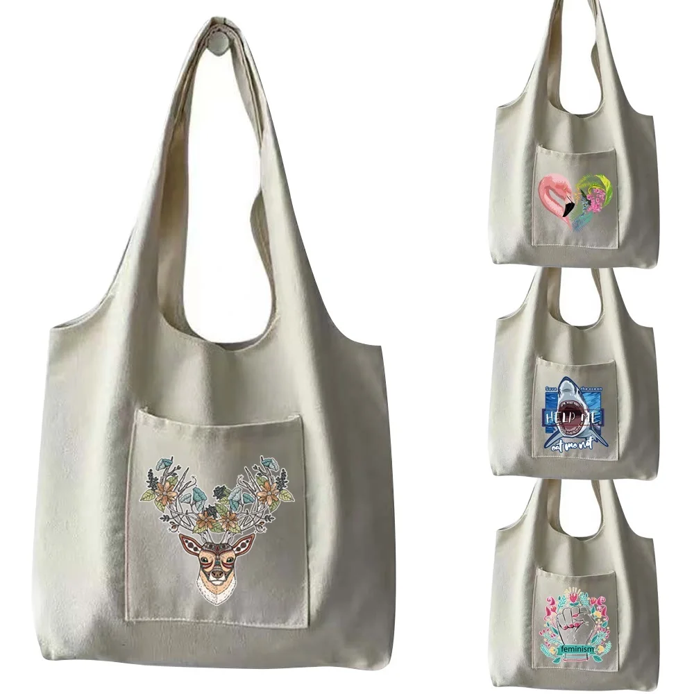 

2021 Girl Shopper Shopping Bag Polyester Shoulder Bag Female Hand Bags Storage Reusable Print Foldable Womens Tote Bags