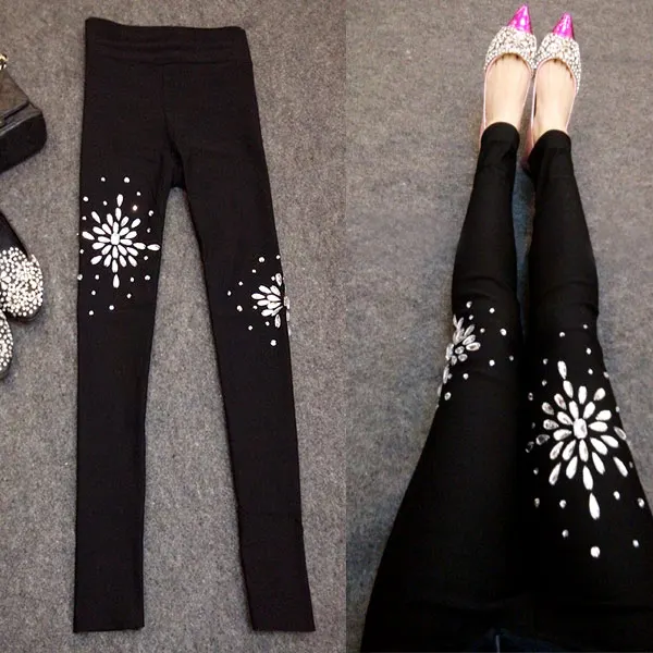 Женские облегающие леггинсы до щиколотки модные стразы и размер плюс 3XL