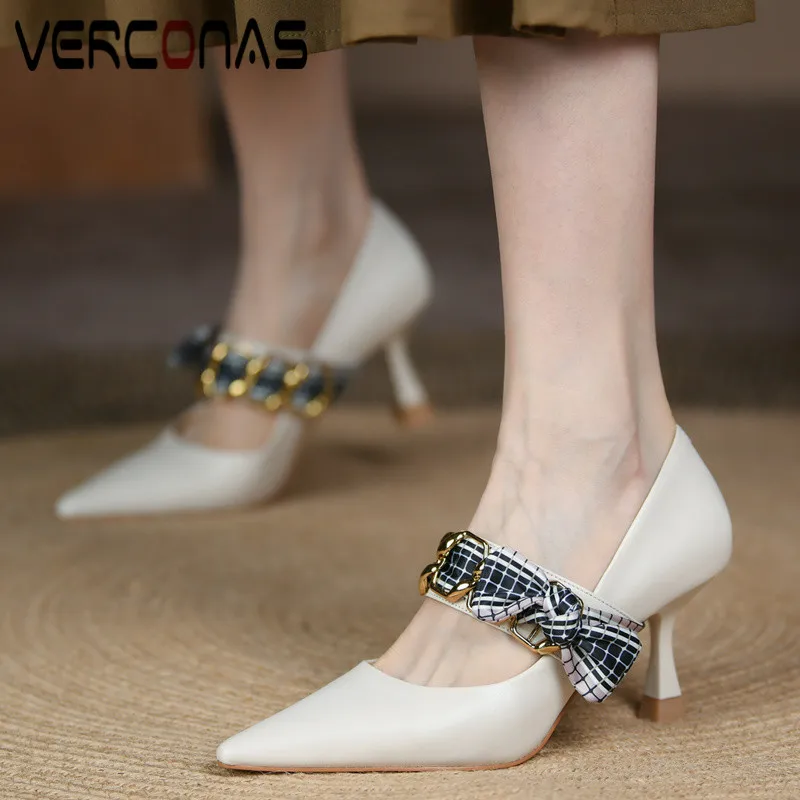 

VERCONAS Новые Элегантные пикантные женские 2022 Летние Осенние из овечьей кожи с узлом-бабочкой сочетающиеся Брендовые женские офисные свадебн...