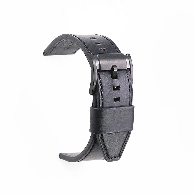 Smooth 22mm Black Tray Watchband Rivet Genuine Leather Watch Strap For Fossil Fs4656 Fs5586 Wristband Bracelet With Black Buckle