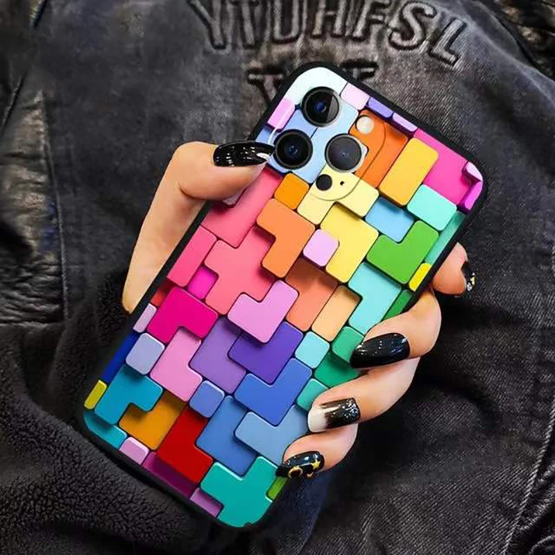 

Phone Case For Samsung Galaxy A11 A21S A31 A32 A41 A42 A51 A52 4G 5G A71 A72 4G 5G 3D Colorful Block Soft TPU Black Cover