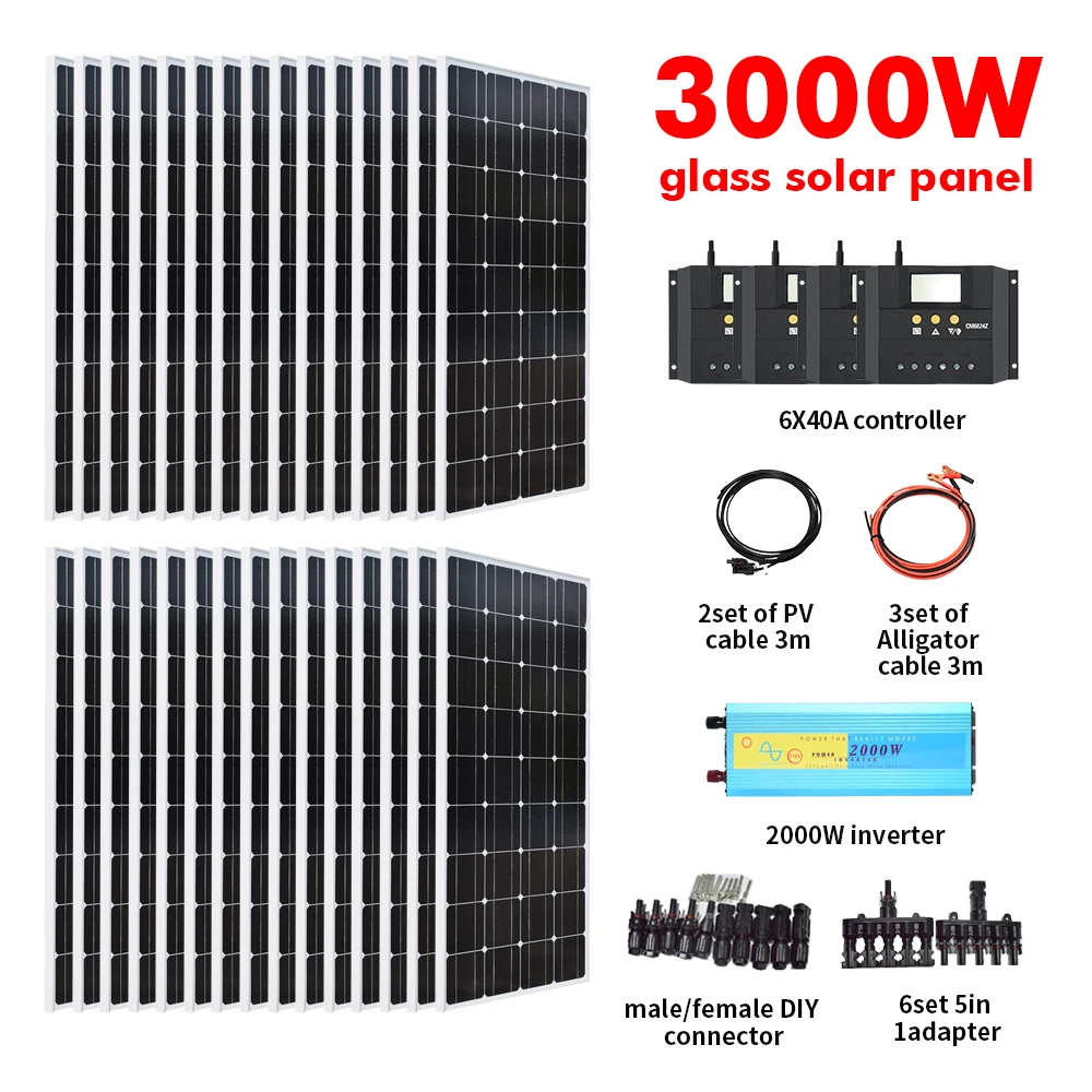 XINPUGUANG 3000w Solar panel 100W 18V 30 pcs Off-grid Glass solar Panels 3000 watt panneau bsolaire Power system