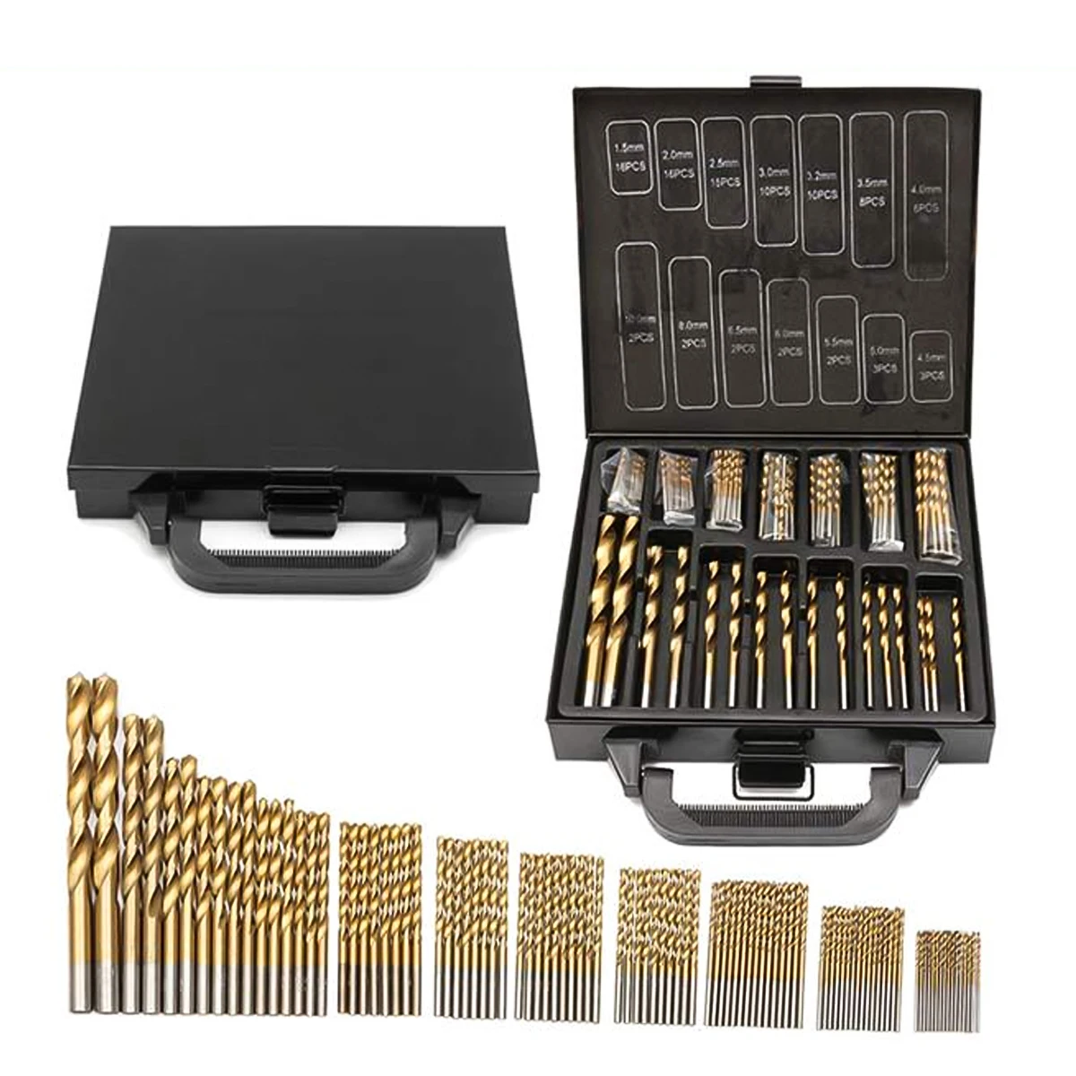 

99Pcs 1.5-10mm HSS Twist Drill Bits Set 1.5-10mm Titanium Coated Surface 118 Degree For Drilling Plastic Metal Woodworking