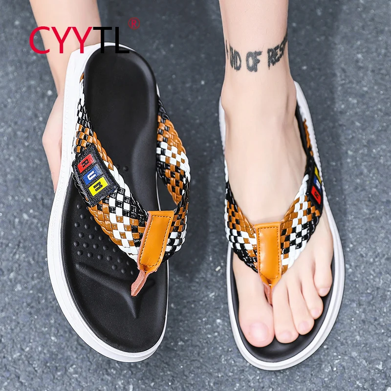 

CYYTL Men's Braided Strap Colorful Flip Flops Fashion House Slippers Beach Shoes Non Slip Outdoor Casual Soft Sandals Chanclas