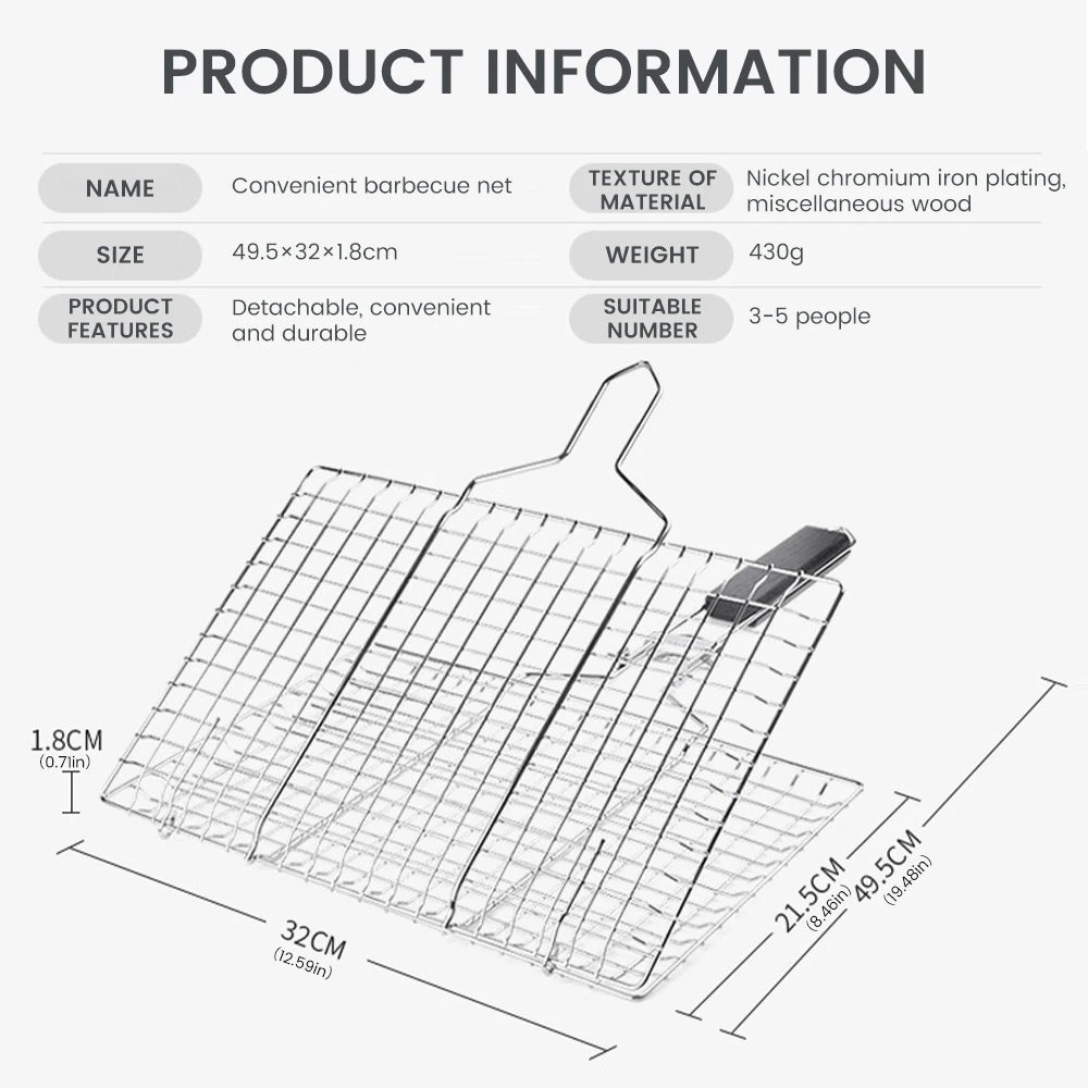 

Portable BBQ Grilling Basket Stainless Steel Reusable Non-stick BBQ Grill Mesh Outdoor Picnic Camping BBQ Kitchen Tools