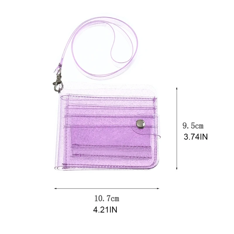 

Women Clear Wallet Lanyard Cute Glitter Bifold Purse Card Holder Pouch