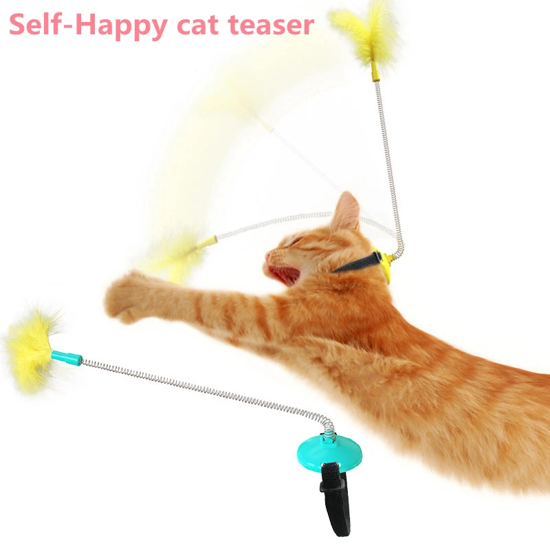 

Owner's Most Worry-Free Cat Self-Happy Collar Neck Spring Toy Foot Tap Cat Teaser Kittens Blue Cat Cute Feather Toy