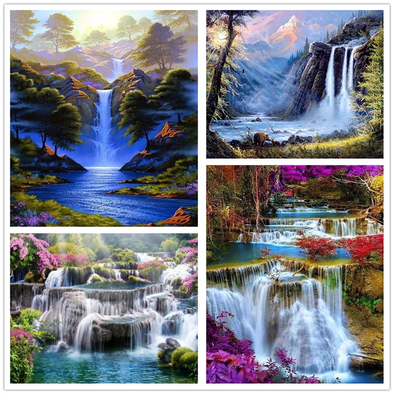 5D DIY алмазная живопись водопад пейзаж полные круглые алмазные картины природный