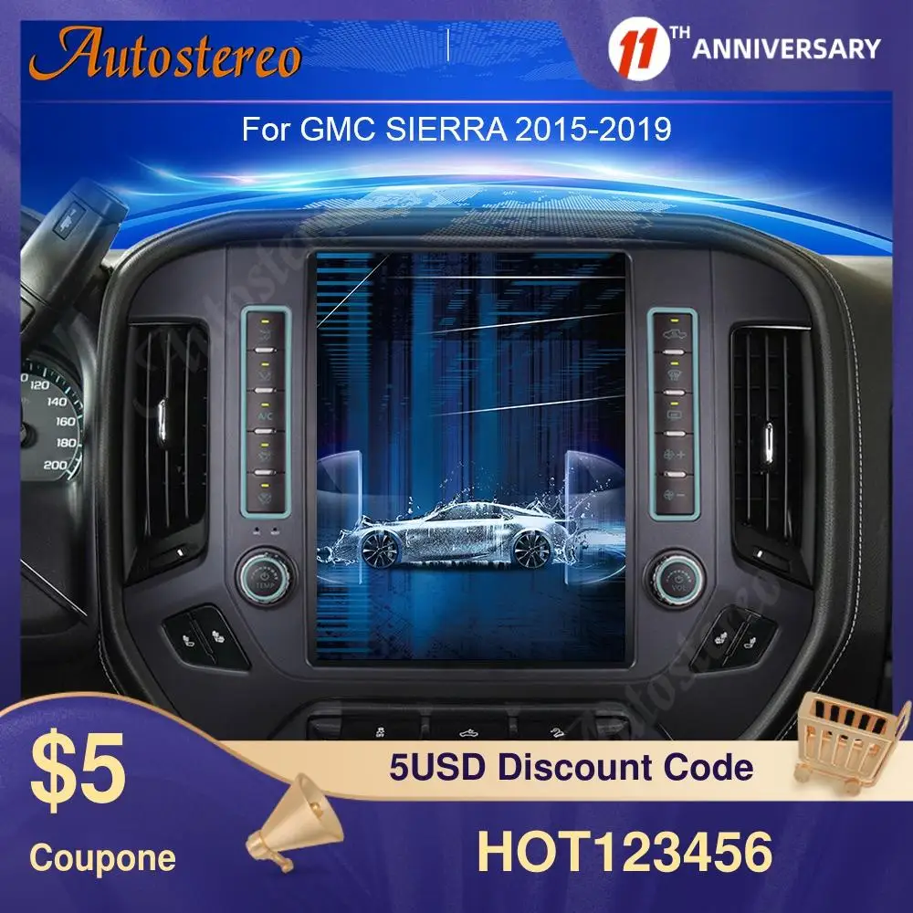 

For GMC SIERRA 2015-2019 Tesla Style Android 9.0 4G Vertical Screen Car GPS Navigation Headunit Multimedia Player Auto Radio DSP
