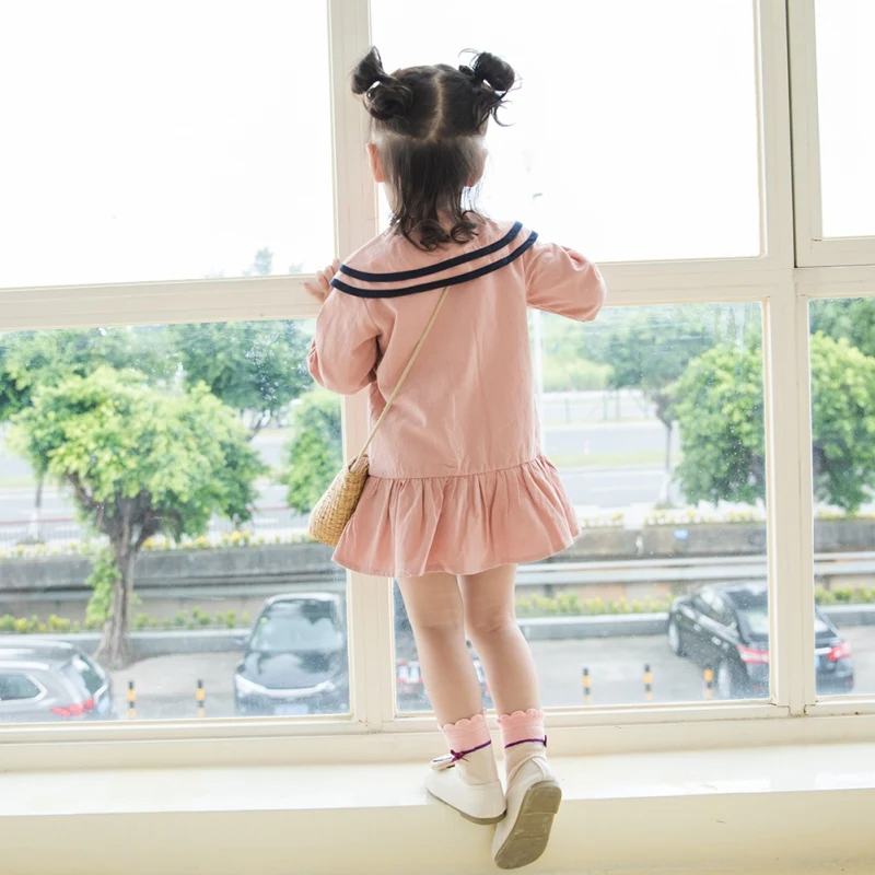 

6New Autumn 1-7T Baby Girl Dress Casual Fashion Lovely Toddler Girl Clothes Solid Color Long Sleeve Shirt Dress Kids' Clothing
