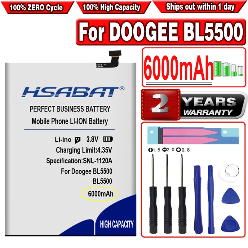 Аккумулятор HSABAT 6000 мАч BAT18735500 Для DOOGEE BL5500 Lite 4G 6 19 'ཏ:9 Android 8 1 четырехъядерный