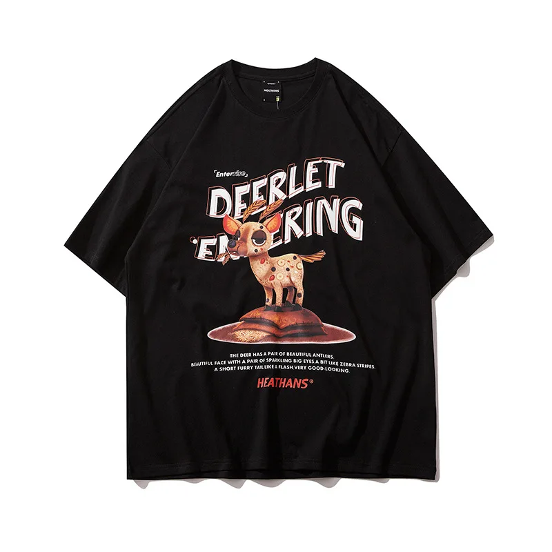 

Dropshipping Summer Hipster Hip Hop Cute Fawn Print Tee Shirts Men Women Comfortable 100% Cotton Tshirt Casual Short Sleeve Tops