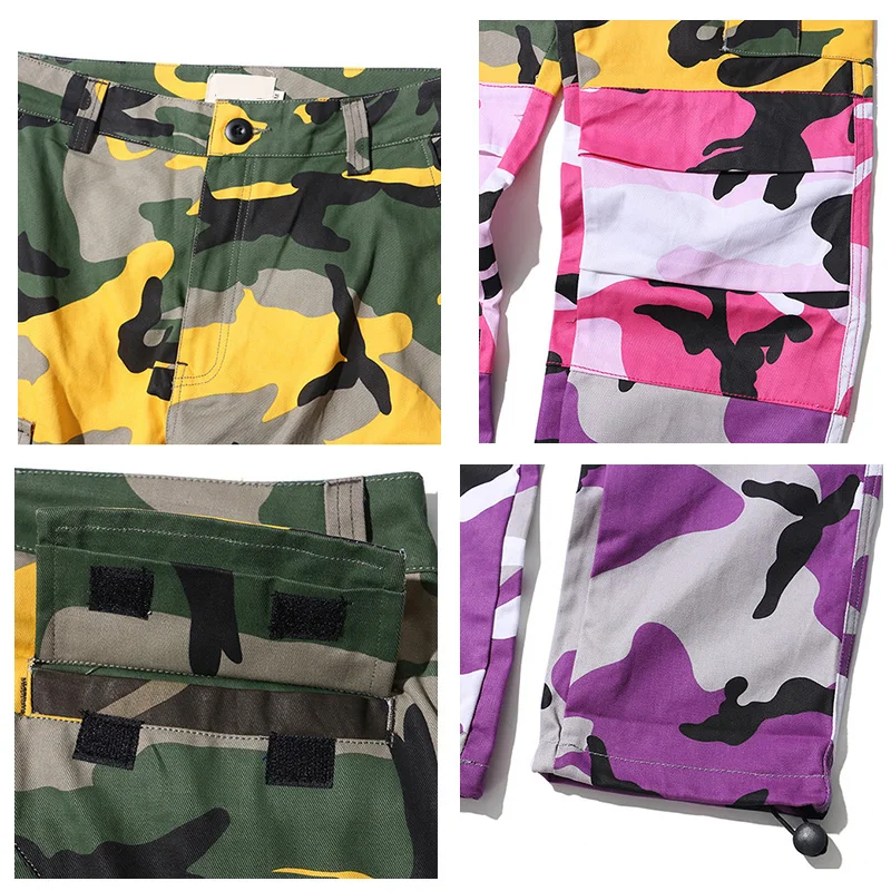 

Men Tri Color Camo Patchwork Cargo Pants 2021 New Baggy Tactical Trousers Hip Hop Casual Multi Pocket Pant Camouflage Streetwear