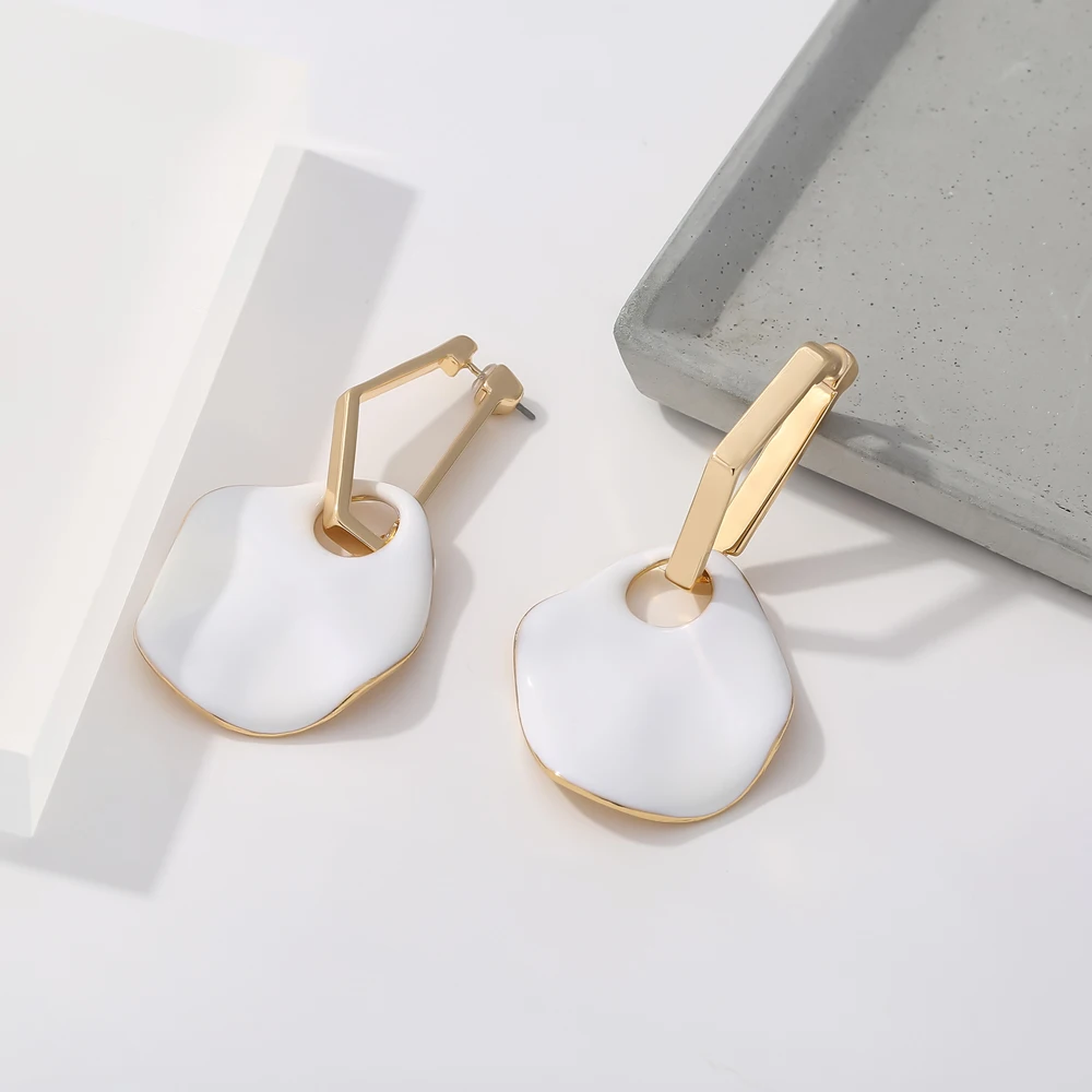 Yhpup модные массивные металлические белые эмалевые геометрические длинные