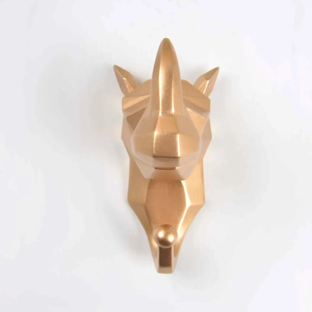 Gold Rhinoceros 1 шт., олень, слон, единорог, носорог, голова животного, полимерный крючок, витрина для одежды, крючок для стоек, пальто, вешалка, кепка, декор комнаты, шоу, настенная сумка - Цвет: Gold Rhinoceros