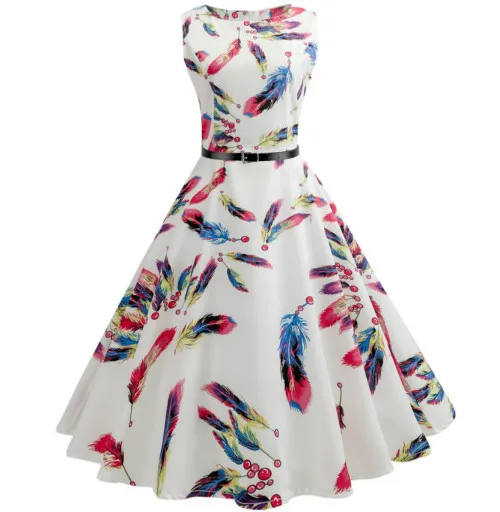 Женское винтажное платье с цветочным принтом в стиле ретро расклешенное