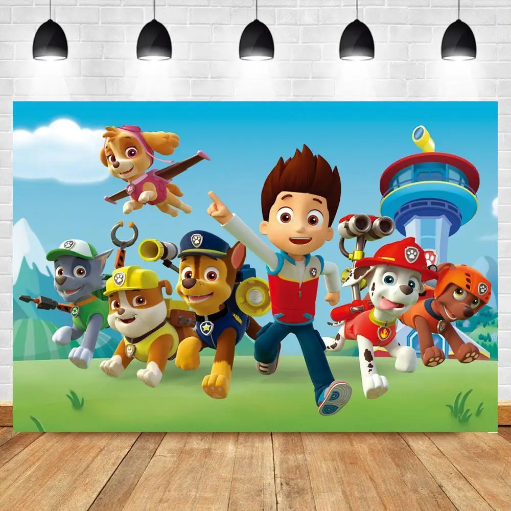 Голубое небо мультфильм бегущие собаки день рождения Фон фотографии семейный