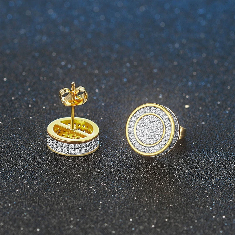 

Ailodo Hiphop Round Earrings For Men Women Fashion Cubic Zirconia Party Wedding Stud Earrings Copper CZ Jewelry Birthday Gift