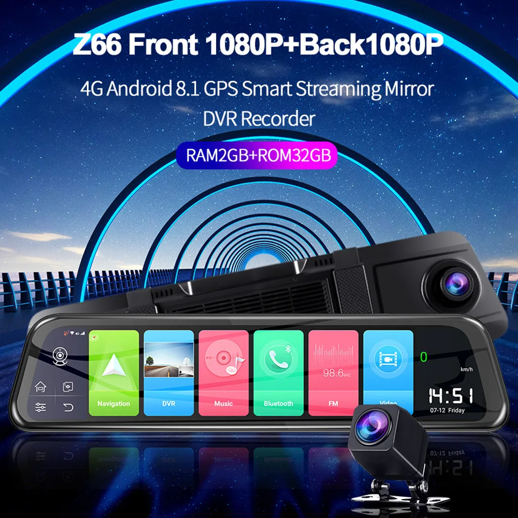 4G Android 8 1 12 дюймов Автомобильный видеорегистратор gps навигатор зеркало заднего