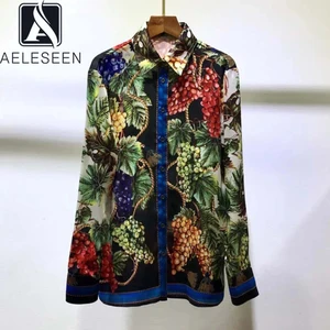 Женская блузка с цветочным принтом AELESEEN, шелковая блузка с саржевым переплетением, Весна 100%, для офиса, для вечеринки, 2021