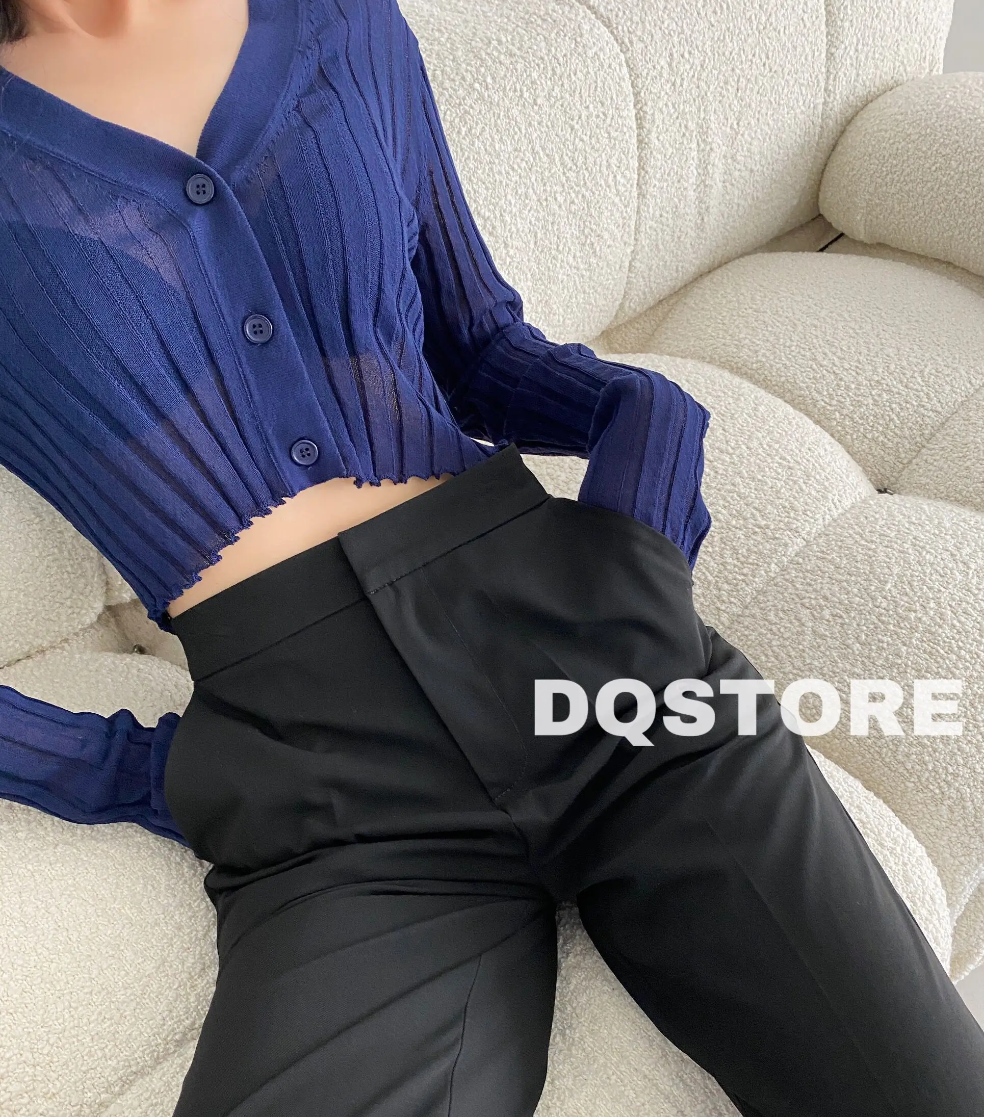 

Women's Fashion Black Straight Leg Long Casual Summer Suit Pants High Waist Trousers
