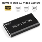 Карта захвата видео с USB HDMI на Type-C, USB 3,1, 1080P, HD, для ТВ, ПК, PS4, игр, прямой трансляции для Windows, Linux Os X