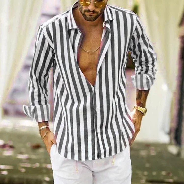 

Новая популярная мужская рубашка в полоску с цифровым принтом и длинным рукавом, деловая Модная брендовая мужская рубашка