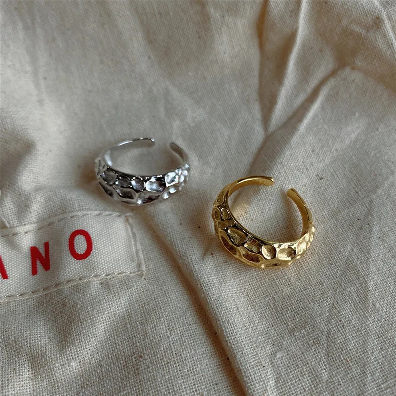 

RUIYI 2020 Real 925 Sterling Silver Irregular Ring Female Minimalist Wide Gold Rings For Women Fine Wedding /Engagement Jewelry