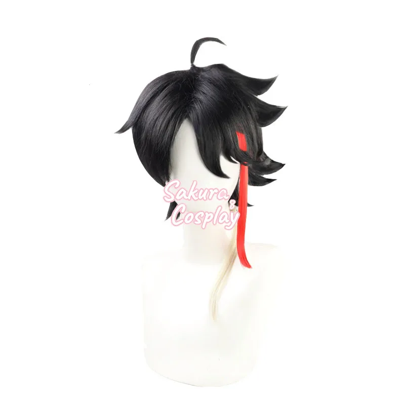 

VTuber Saegusa Akina Hololive Youtuber Cosplay Short Red Black Mixed Heat Resistant Synthetic Hair Halloween Party + Wig Cap