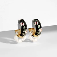 floral pattern hoop earrings for women girls ethnic bohemian baroque elegant style pearl dangle earrings fashion jewelry gifts