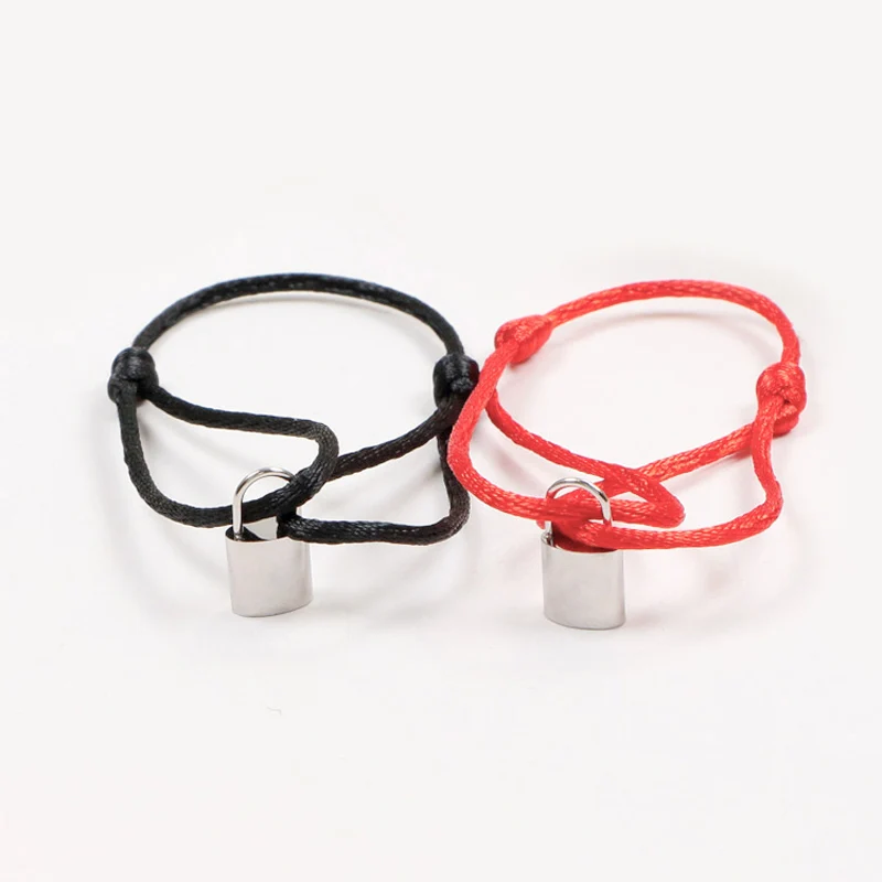 

Classic Design Rope Weaved Steel Lock Charms Bracelets Women Men Adjustable Bracelets Black/Red Rope Fashion Jewelry