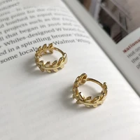 a00665 minimalist korean real 925 sterling silver geometric leaves round stud earrings for street jewelry women