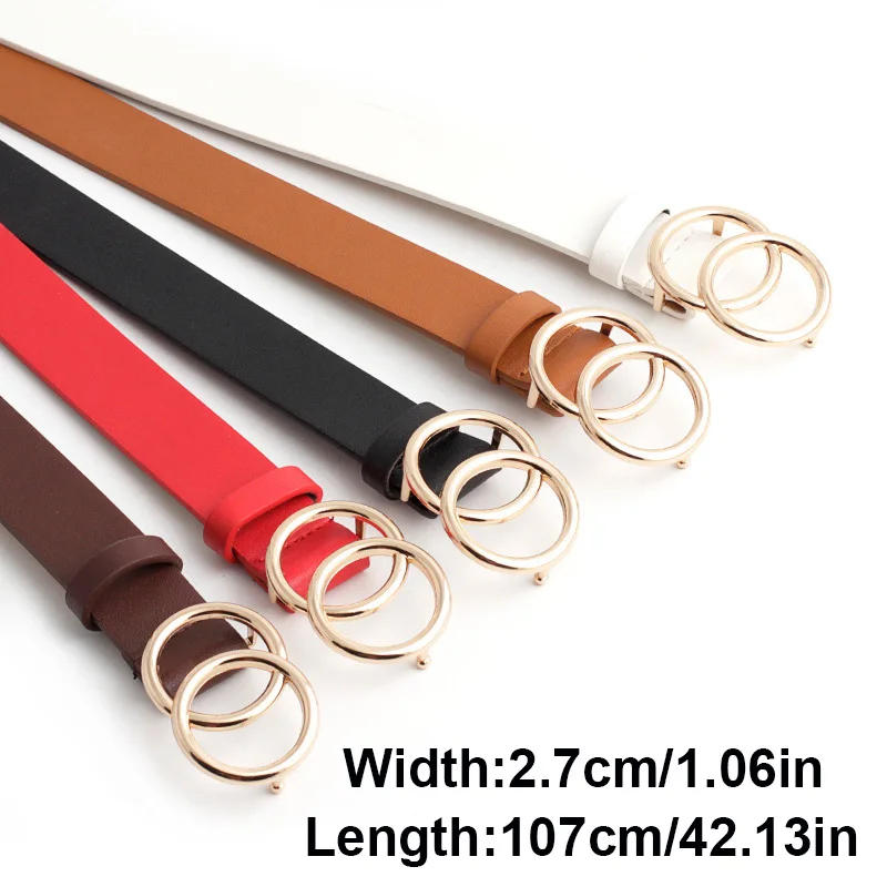 Ремень из искусственной кожи Женский модный декоративный двойной Круглый пояс с