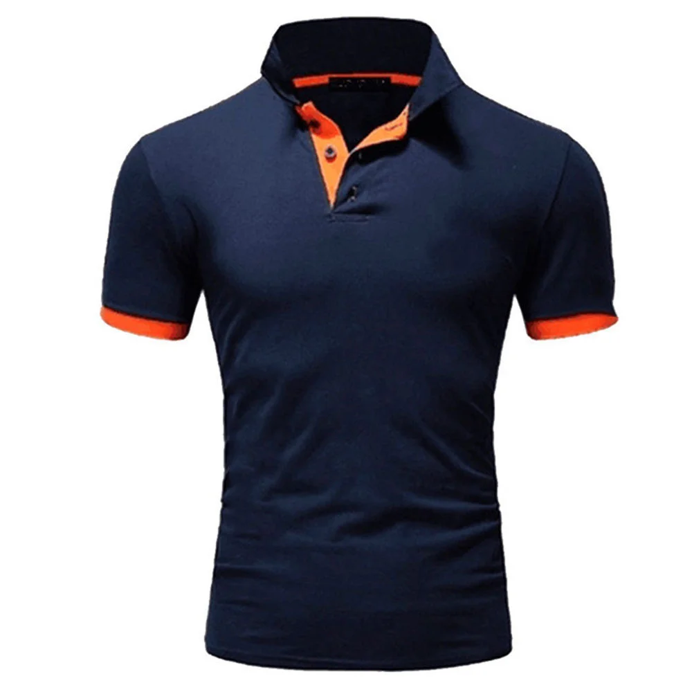 

Fashion summer men's stand-up collar short-sleeved cotton polo shirt business casual solid color polo shirt logo customization