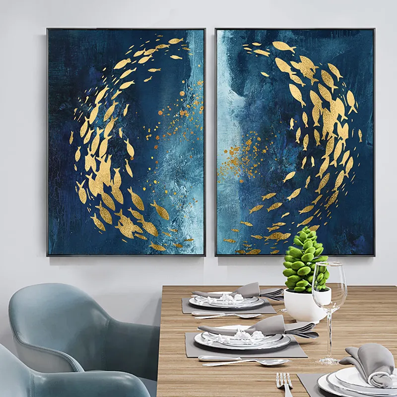 

Abstract Canvas Posters And Prints Deep Sea Golden Fish Dance Canvas Painting Wall Art Pictures for Living Room Decoration