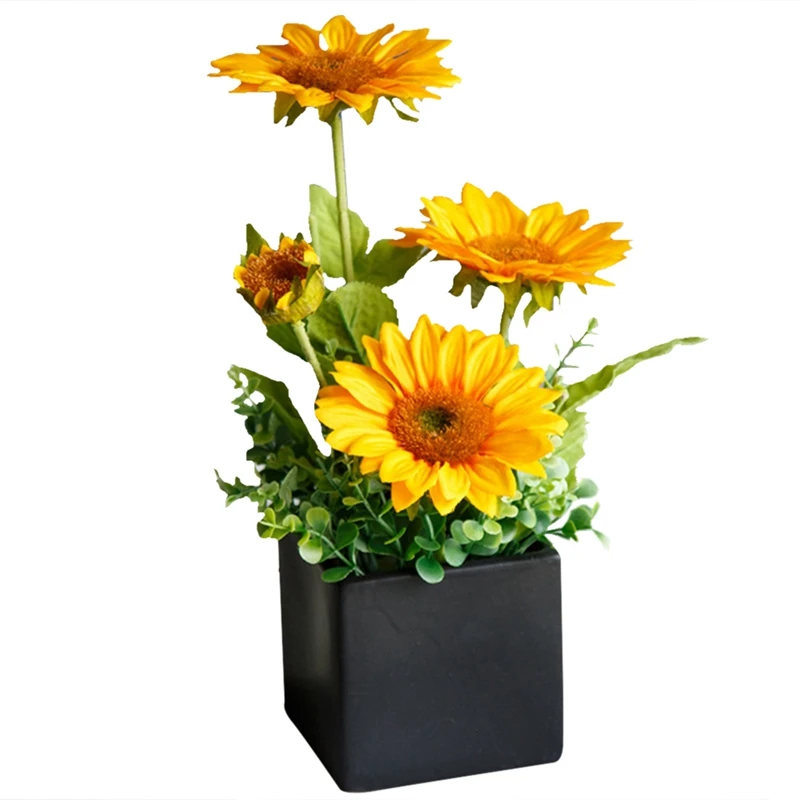 

1 Beautiful Sunflower Potted Bouquet Plastic Silk Flower High Quality Artificial Flower Home Garden Party Wedding Decoration DIY