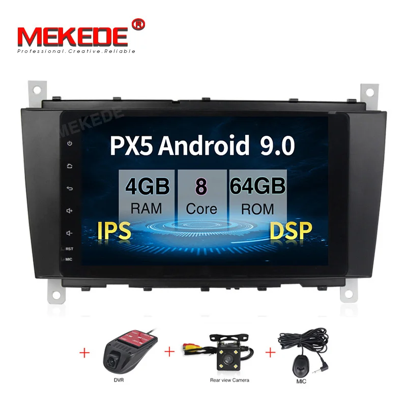 64G CAMERA DVR PX5 Android 9,0 автомобильный DVD для Mercedes/Benz C Class W203 2004-2007 c200 C230 C240 C320 C350 CLK W209 Восьмиядерный 4G ram 32G rom - Цвет: 64G CAMERA DVR