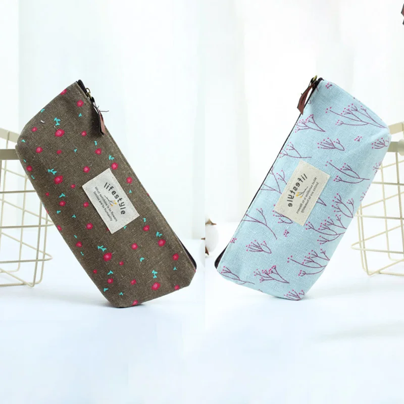 Новый Детский милый школьный пенал с цветочным рисунком Холщовый на молнии