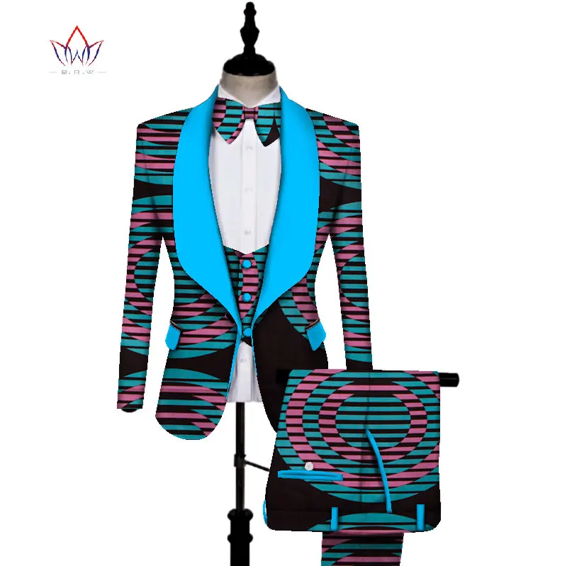African Print 3 pieces Men sets Dashiki Top and Trouser & Vest Set Bazin  Plus Size Traditional African Clothing WYN431