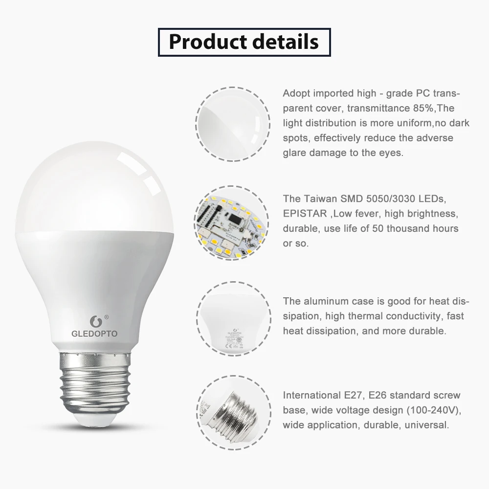 GLEDOPTO ZigBee samrt светодиодный светильник, 2 упаковки, меняющий цвет(RGB& CCT), e27, E26, 6 Вт, лампа, совместимая с Amazon Alexa, zigbee hub