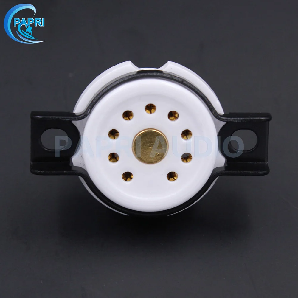 

1PCS High Quality Ceramic 9pin Tube Socket Base Golden Plated Brass Feet For 12AT7/ECC81 12AU7/ECC82 12AX7/ECC83
