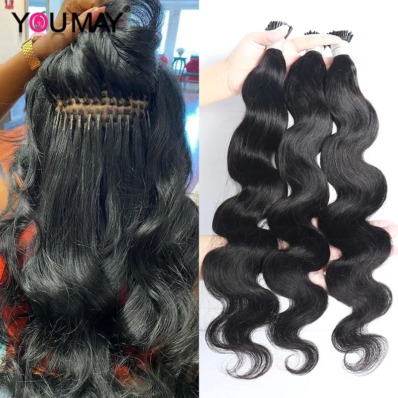 I Tip Наращивание волос Microlinks для черных женщин волнистые перуанские натуральные