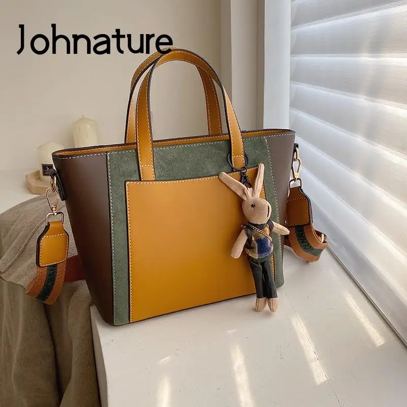 

Женская Повседневная Сумка-тоут Johnature, универсальная сумка через плечо из искусственной кожи с вставками, большой вместимости, для отдыха, ...