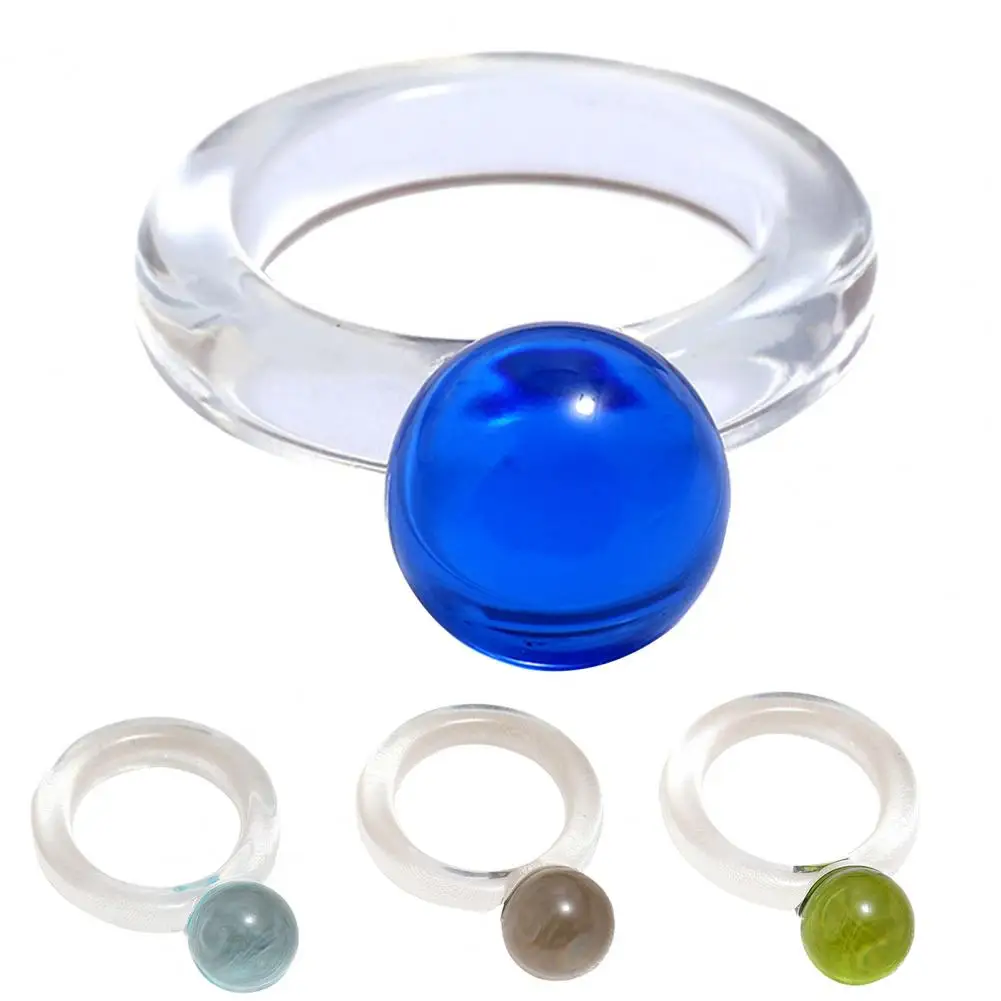 Women Ring Transparent Fake Crystal Ball Jewelry All Match Round Ring Dating Party Gift images - 6