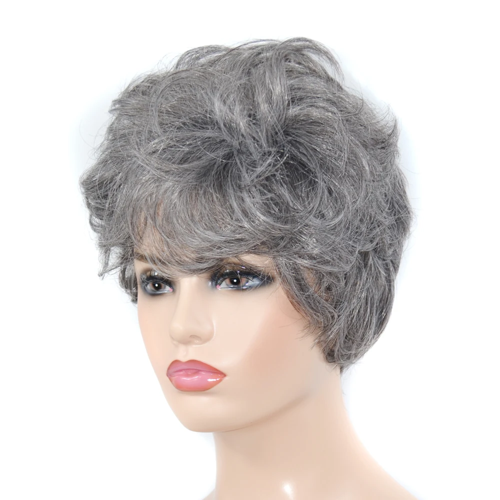 Синтетический короткий парик с прямыми волосами для женщин серые и белые волосы
